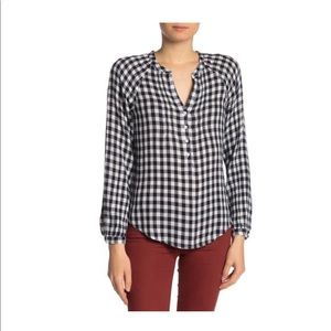 NWOT Lucky Brand gingham check blouse Sz M